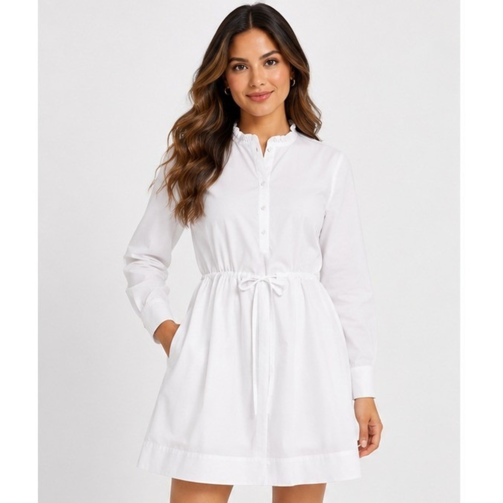 Free Assembly Womens Mini Dress Size XS Bright White Ruffle Neck Cottagecore